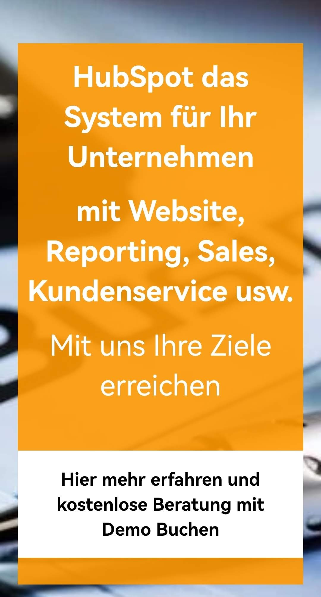 Text über HubSpot-System für Unternehmen mit Fokus auf Website, Reporting, Sales und Kundenservice.