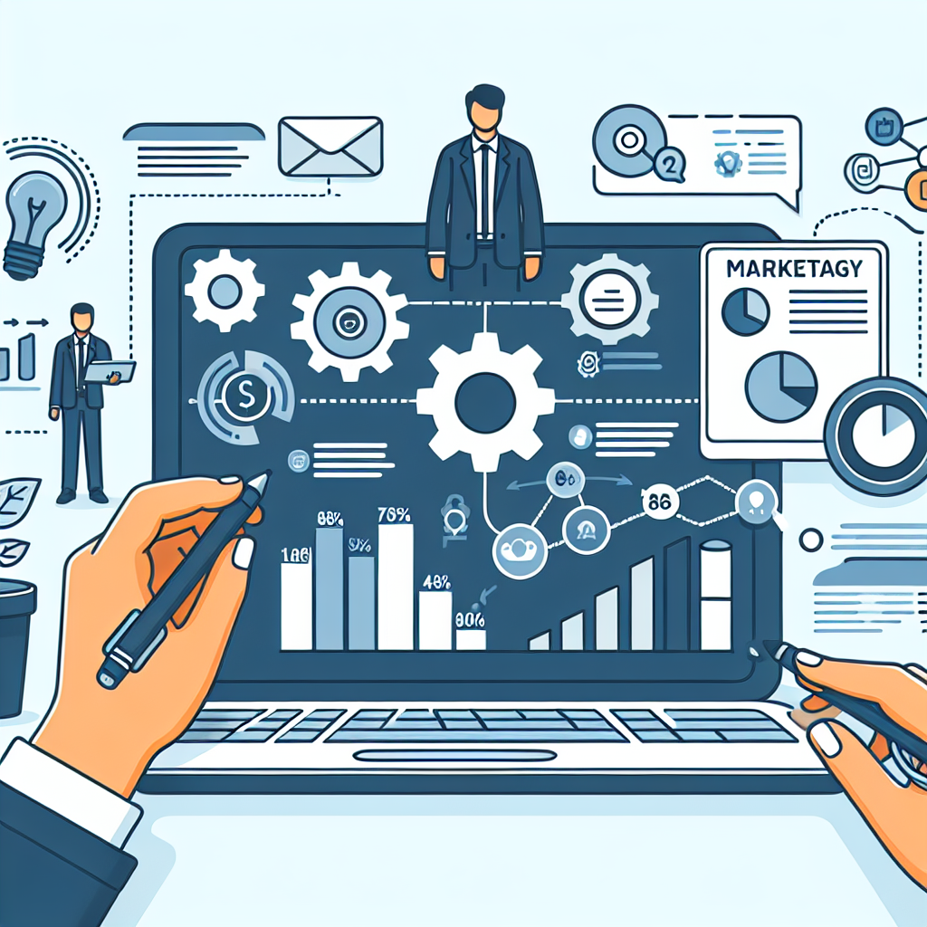 Vector illustration of a digital marketing analytics dashboard on a laptop, showing charts, graphs, gears, and businesspeople analyzing data and performance metrics Digital Marketing Analytics Dashboard Illustration